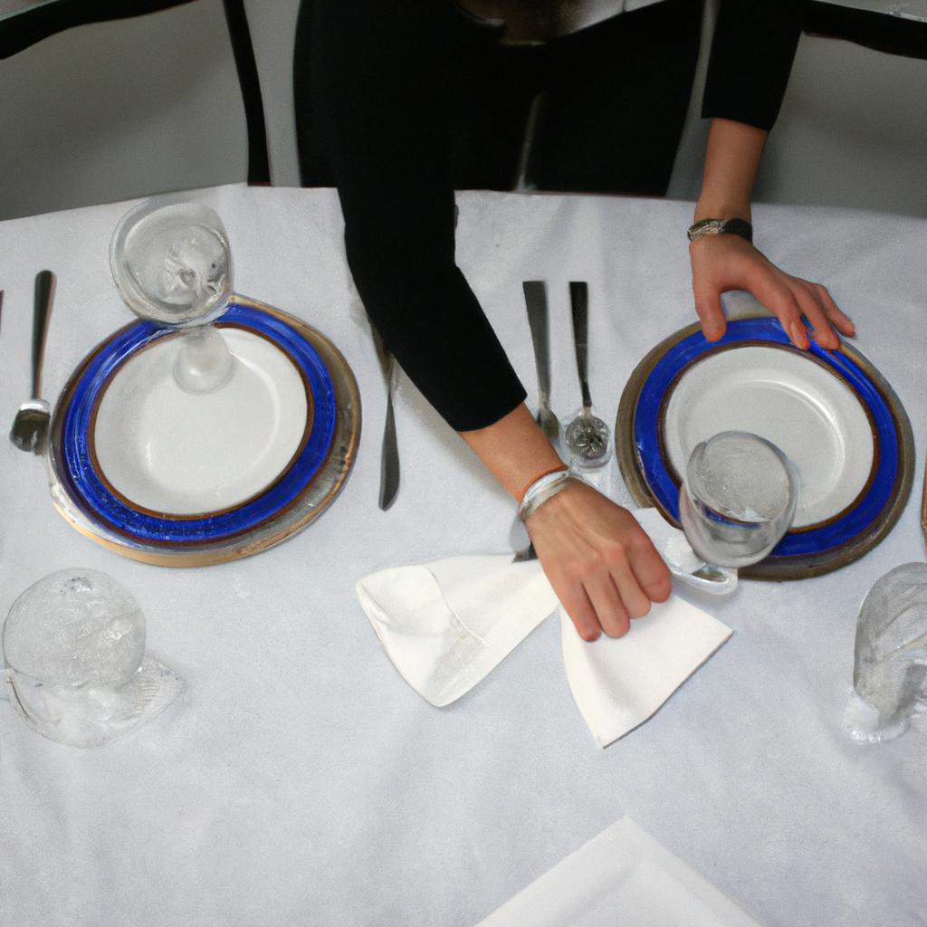 Person setting a formal table