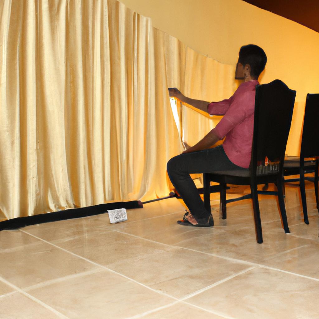 Person measuring banquet room seating